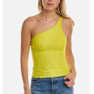 NWT Jonathan Simkhai Peri One-Shoulder Split Strap Tank Top Lime Drop | Sz Small